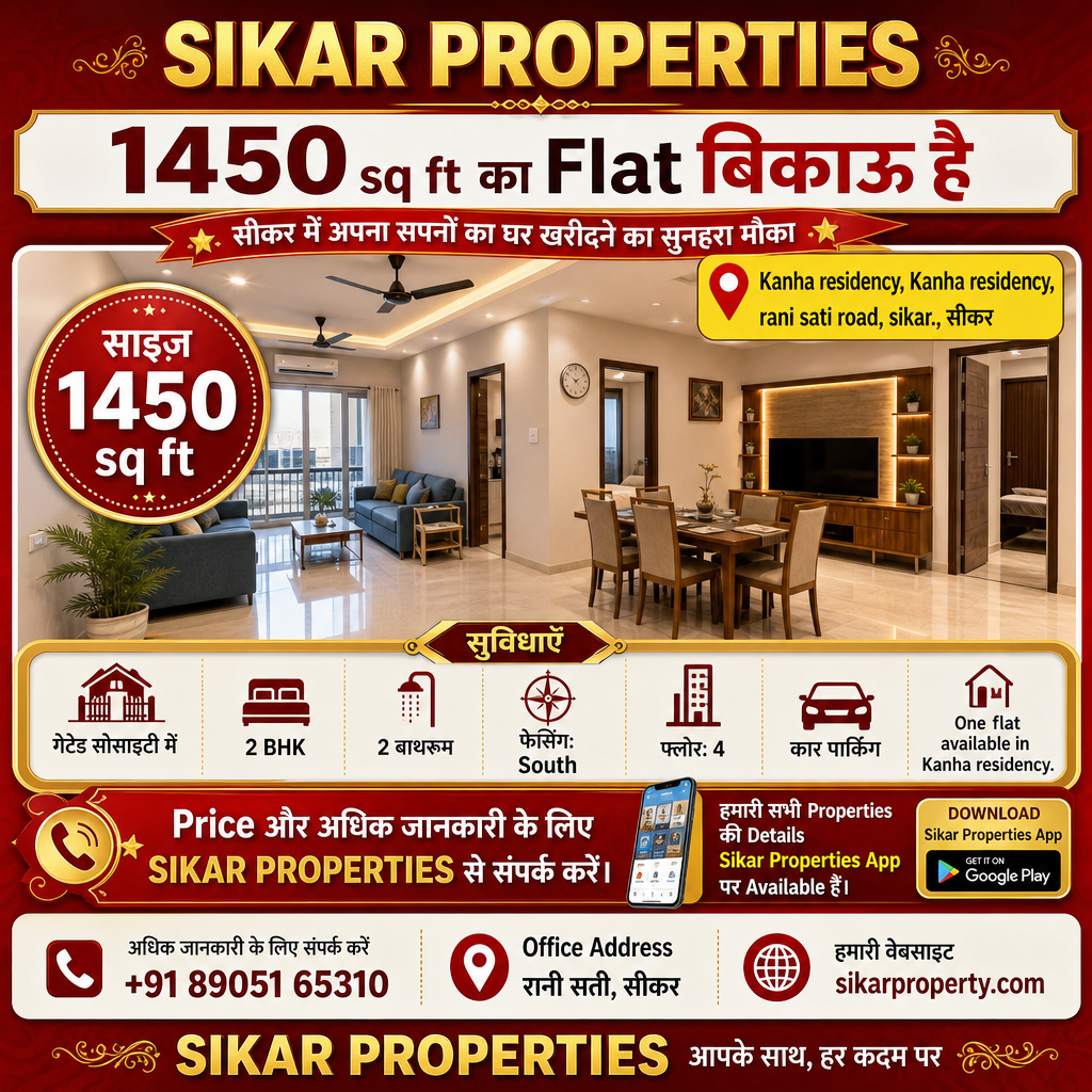 Kanha residency, Sikar में 1450 sq ft का 2 BHK Flat — बिकाऊ है