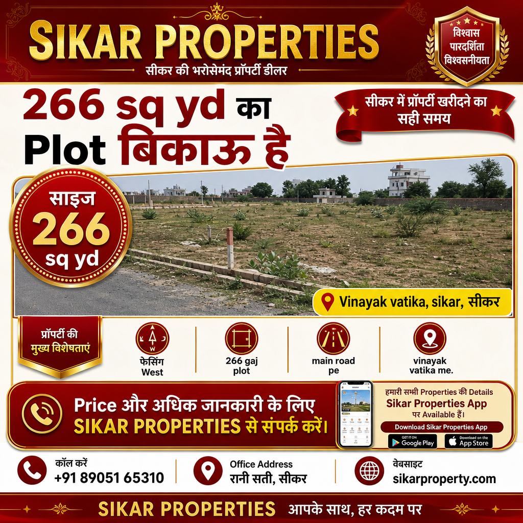 Vinayak Vatika, Sikar में 266 गज का Plot — बिकाऊ है