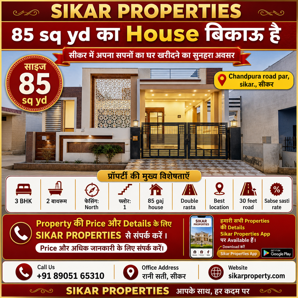Chandpura Road, Sikar पर 85 sq yd का 3 BHK House — बिकाऊ है