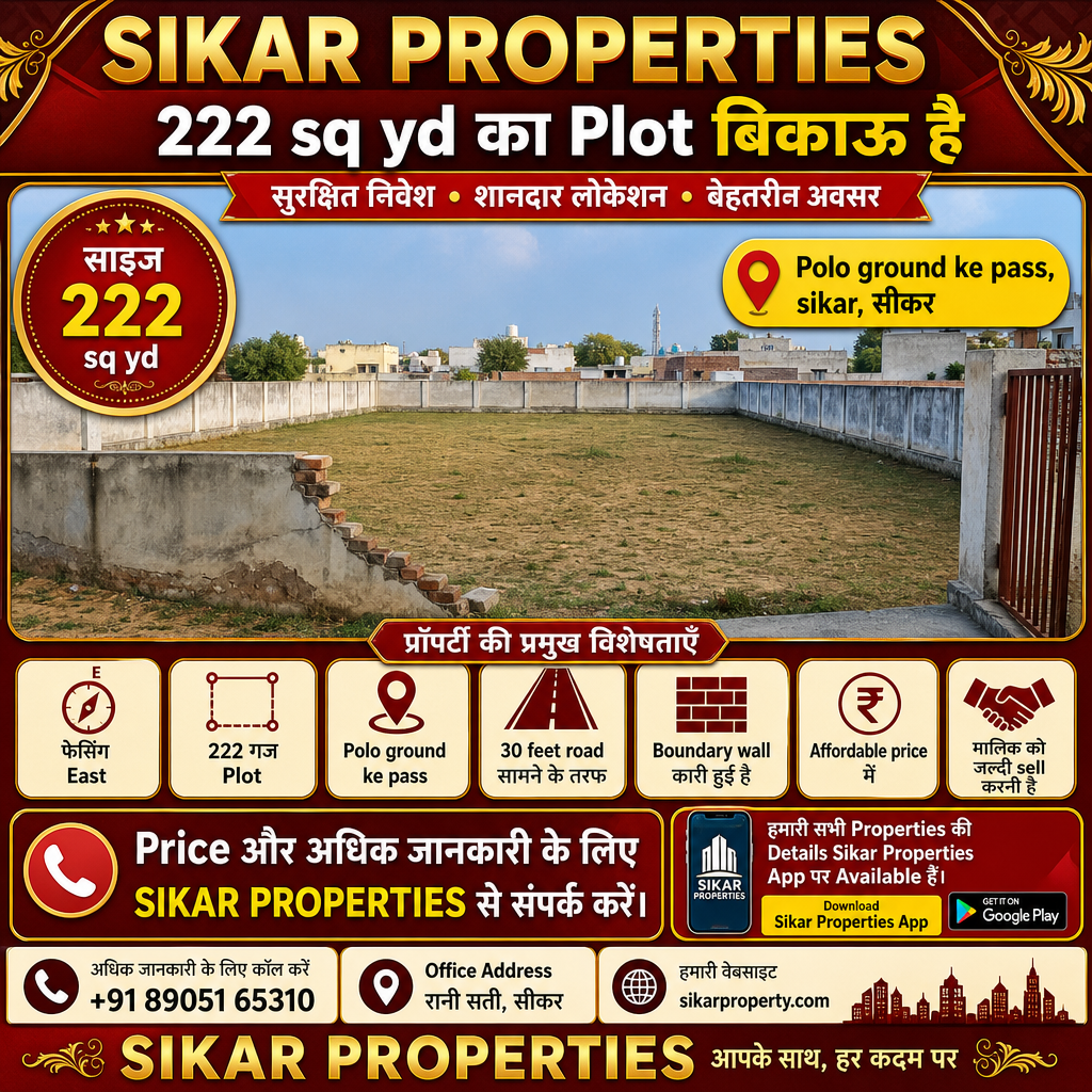 Polo Ground ke Pass, Sikar में 222 गज का Plot बिकाऊ है