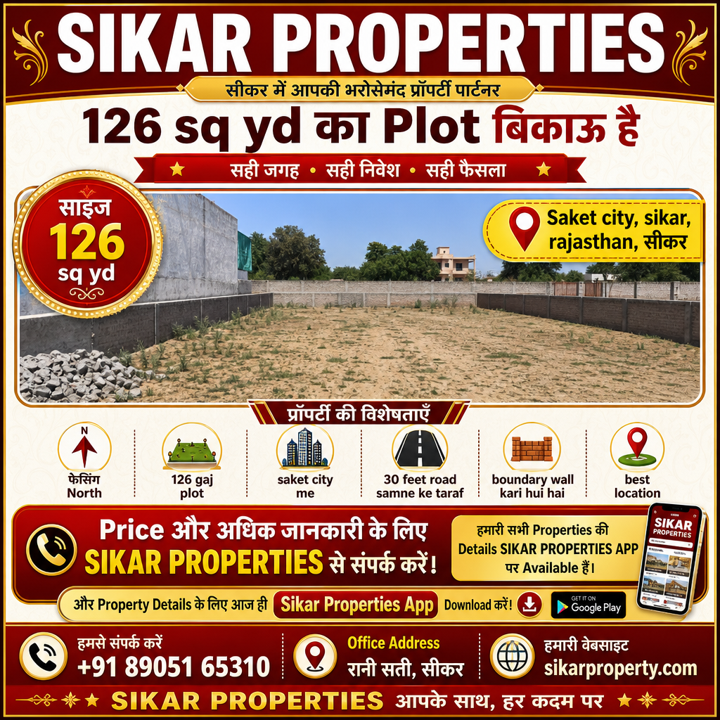Saket City, Sikar में 126 sq yd का Plot — बिकाऊ है