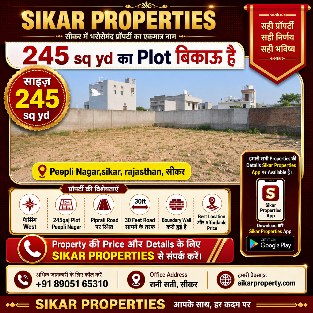 Peepli Nagar, Sikar में 245 sq yd का Plot — बिकाऊ है