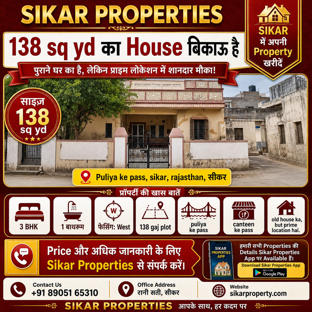 Puliya ke pass, Sikar में 138 sq yd का 3 BHK House — बिकाऊ है