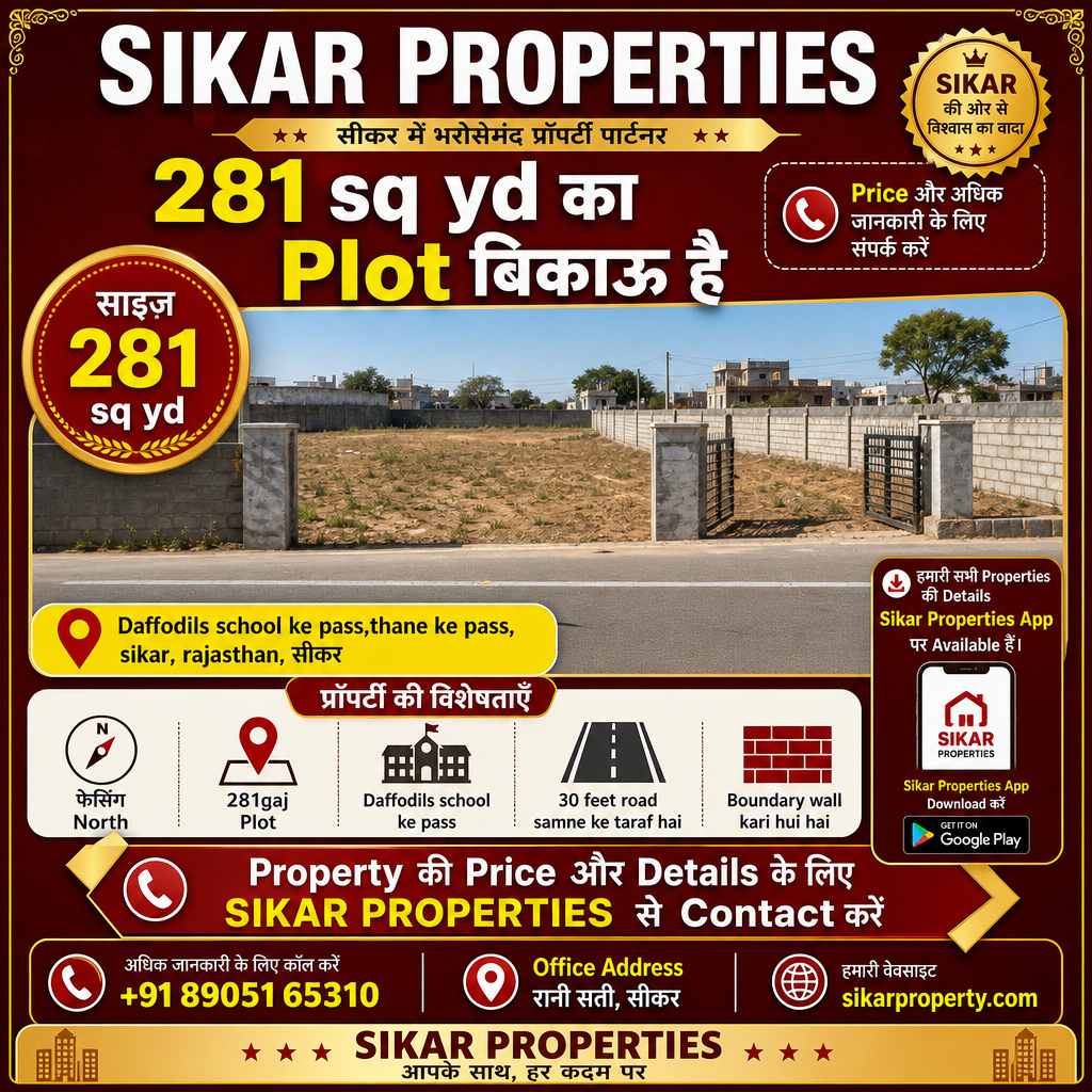 Daffodils School ke Pass, Sikar में 281 sq yd का Plot — बिकाऊ है