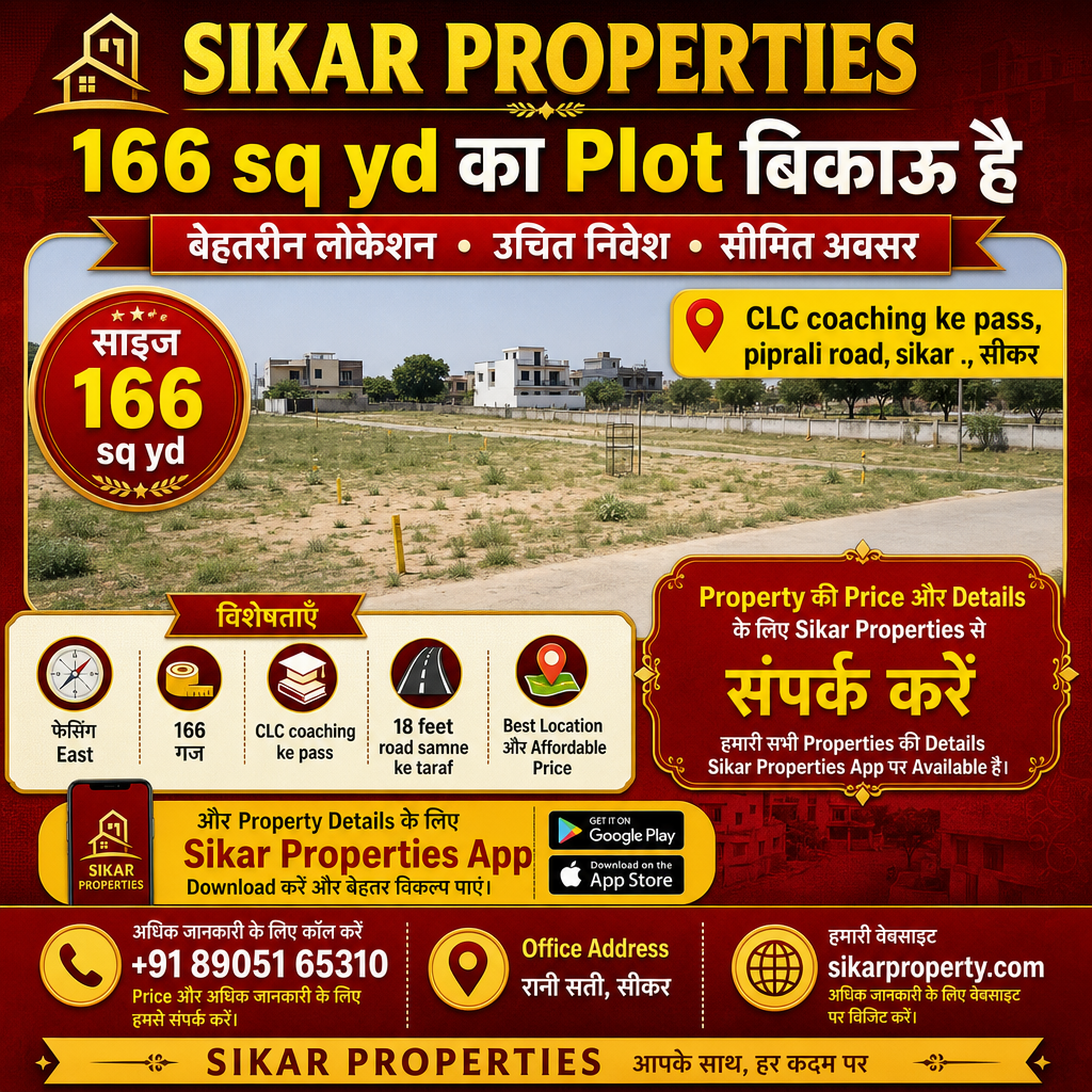 CLC Coaching के पास 166 sq yd का Plot बिकाऊ है - Piprali Road, Sikar