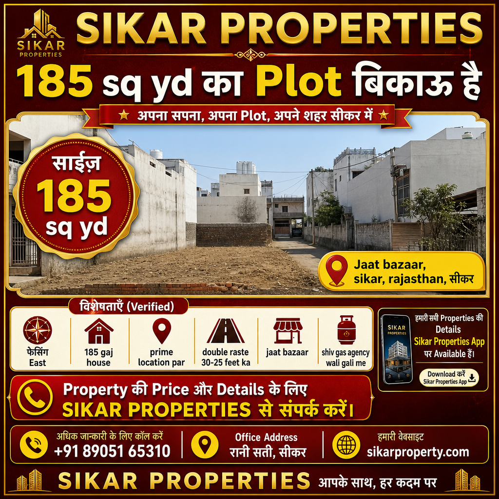 Jaat Bazaar, Sikar में 185 sq yd का Plot बिकाऊ है - Prime Location पर
