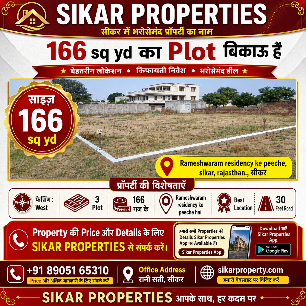 Rameshwaram Residency ke Peeche 166 sq yd ka Plot बिकाऊ है