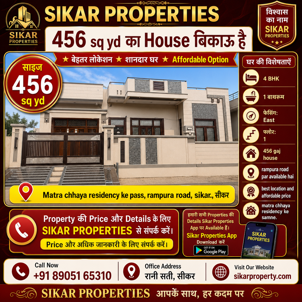Rampura Road, Sikar में 456 sq yd का 4 BHK House — Matra Chhaya Residency के पास बिकाऊ है