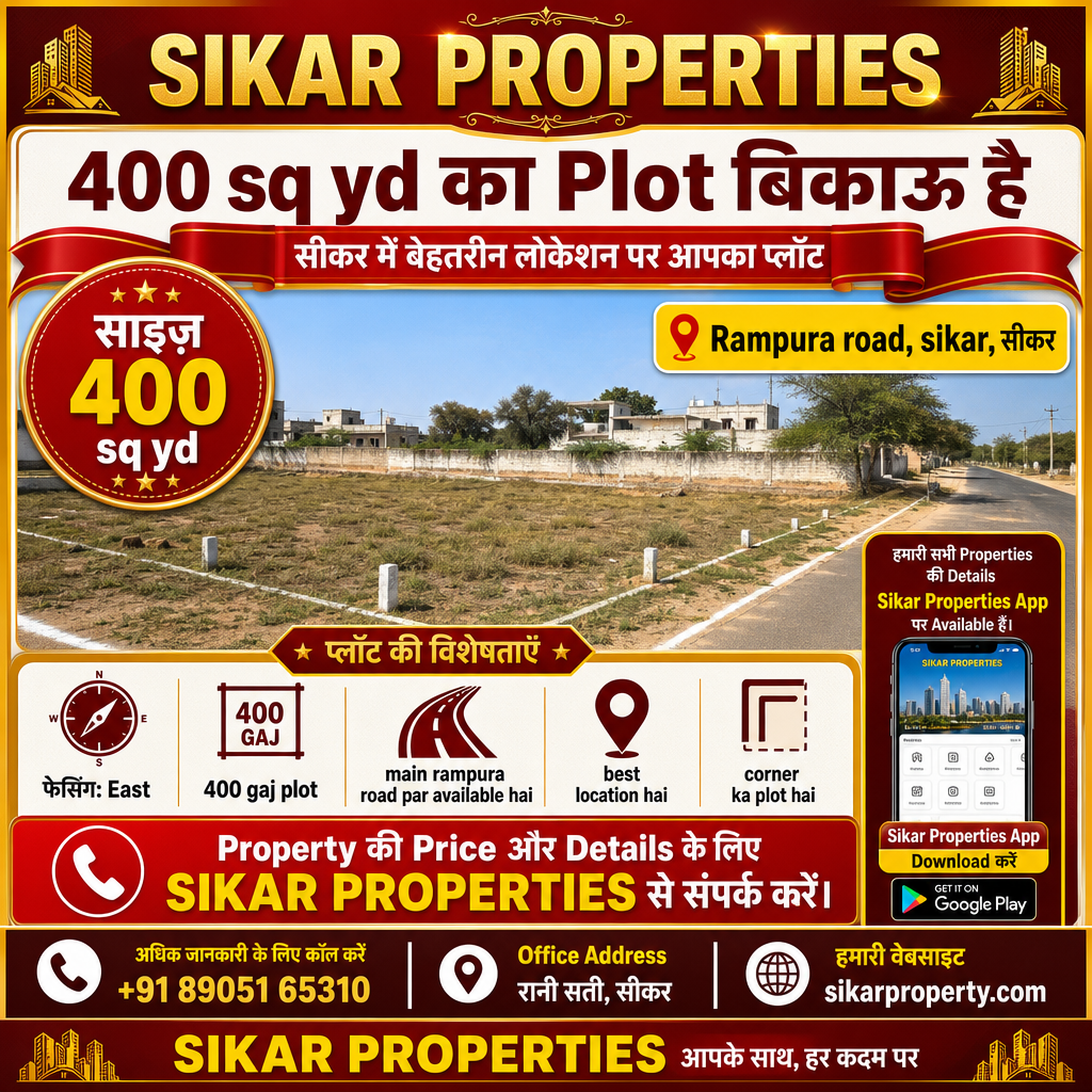 Rampura Road, Sikar में 400 sq yd का Plot बिकाऊ है