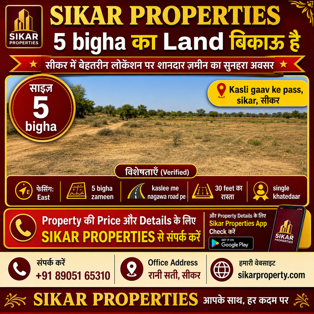 Kasli gaav ke pass, Sikar में 5 bigha की Land बिकाऊ है