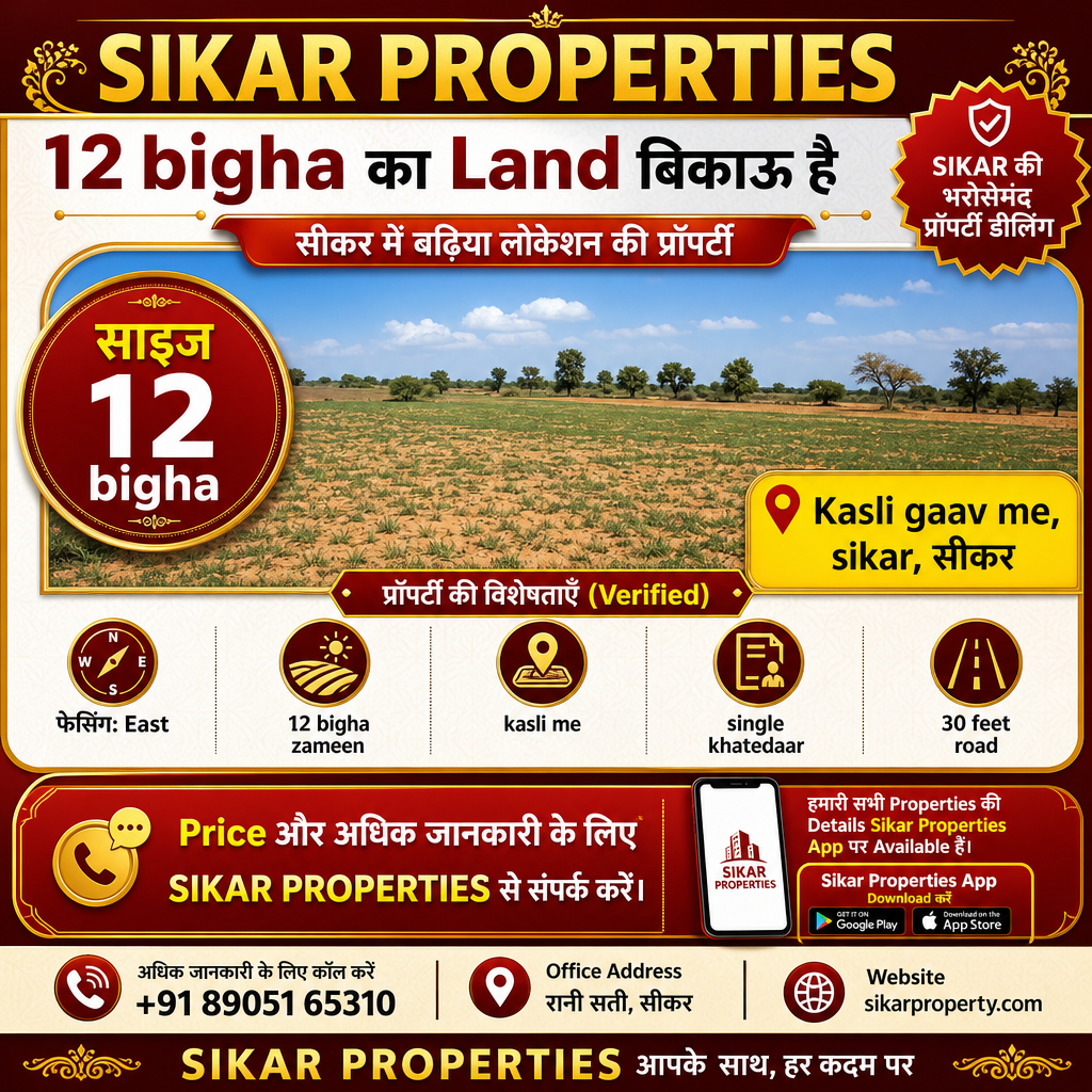 Kasli Gaav, Sikar में 12 Bigha की ज़मीन — बिकाऊ है
