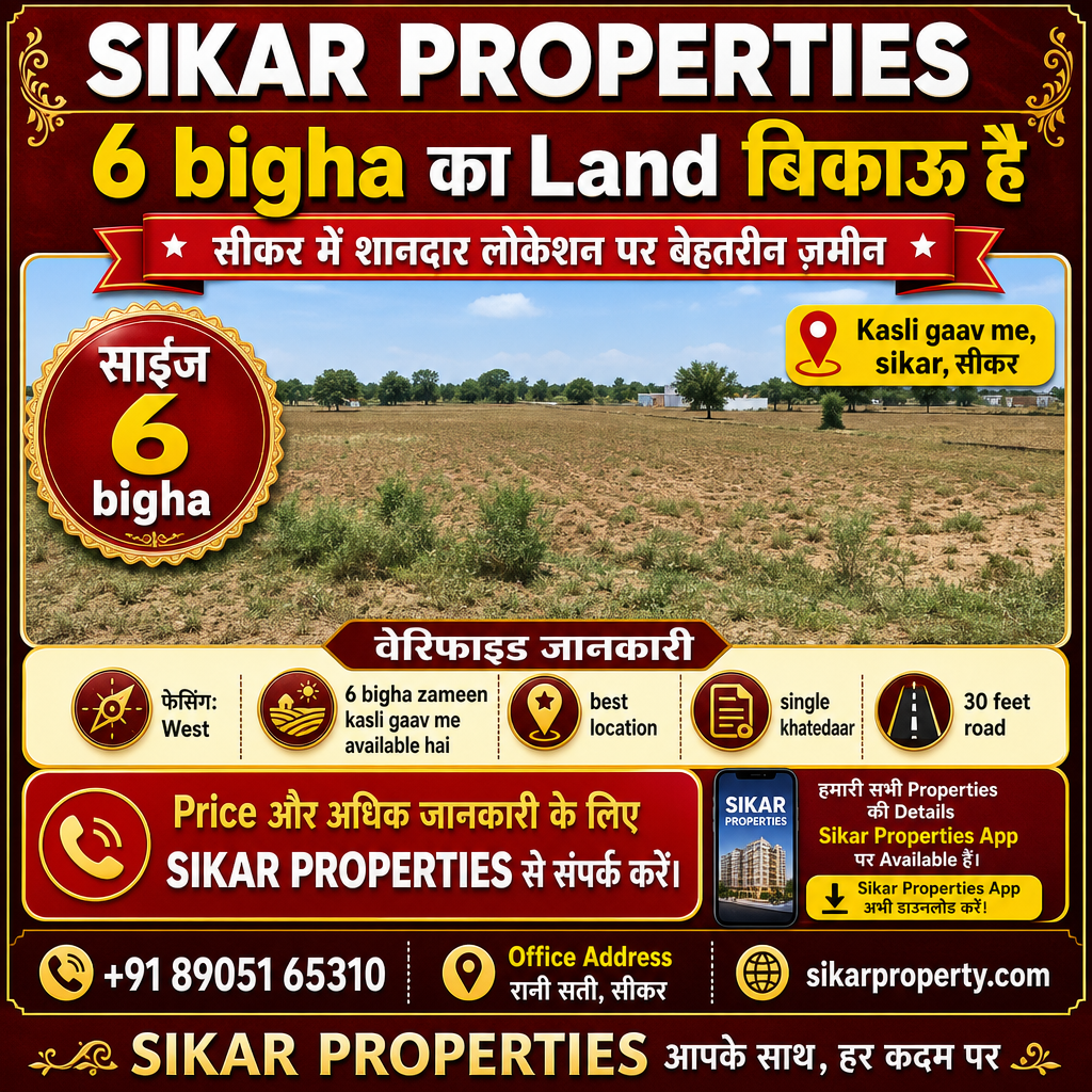 Kasli Gaav, Sikar में 6 Bigha की ज़मीन — बिकाऊ है