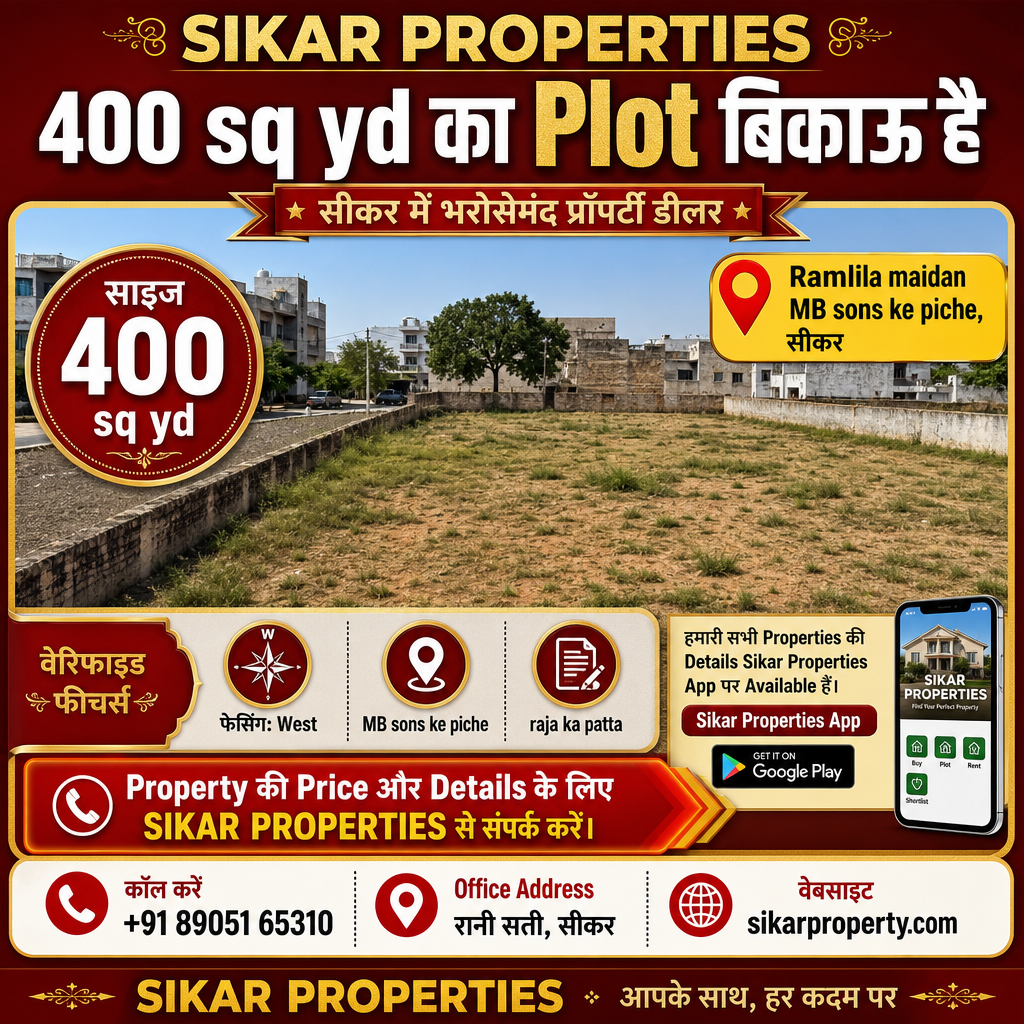 Ramlila Maidan, Sikar में 400 sq yd का Plot बिकाऊ है